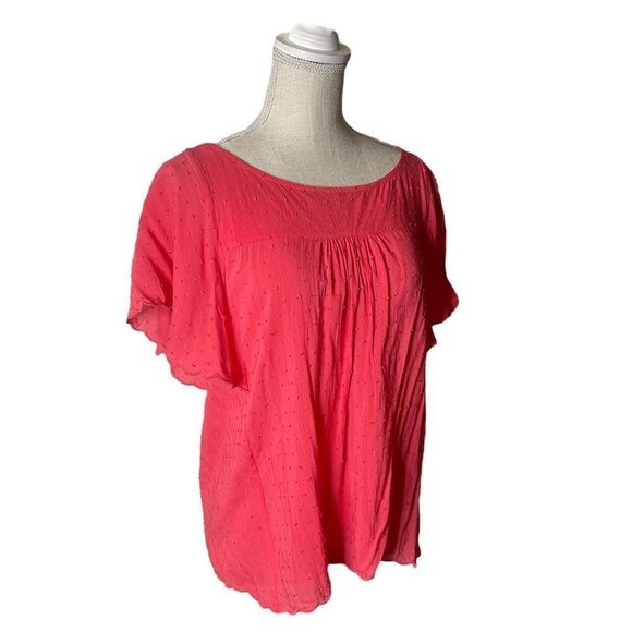 Maeve Anthropologie Flutter Sleeve Textured Rayon Top in Coral Pink Size 8 NWT - Picture 4 of 13